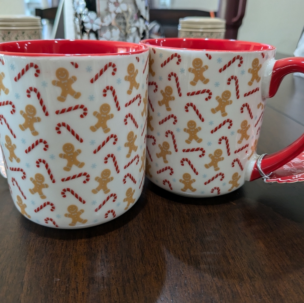 Festive Gingerbread and Candy Cane Holiday Mug Set